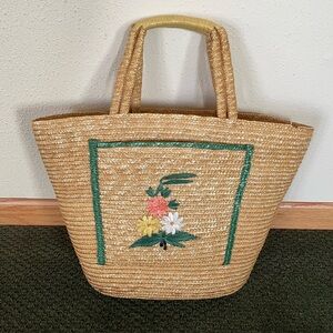 Vintage Woven Wicker Rattan Straw Handbag Tote Purse Market Bag Basket Boho